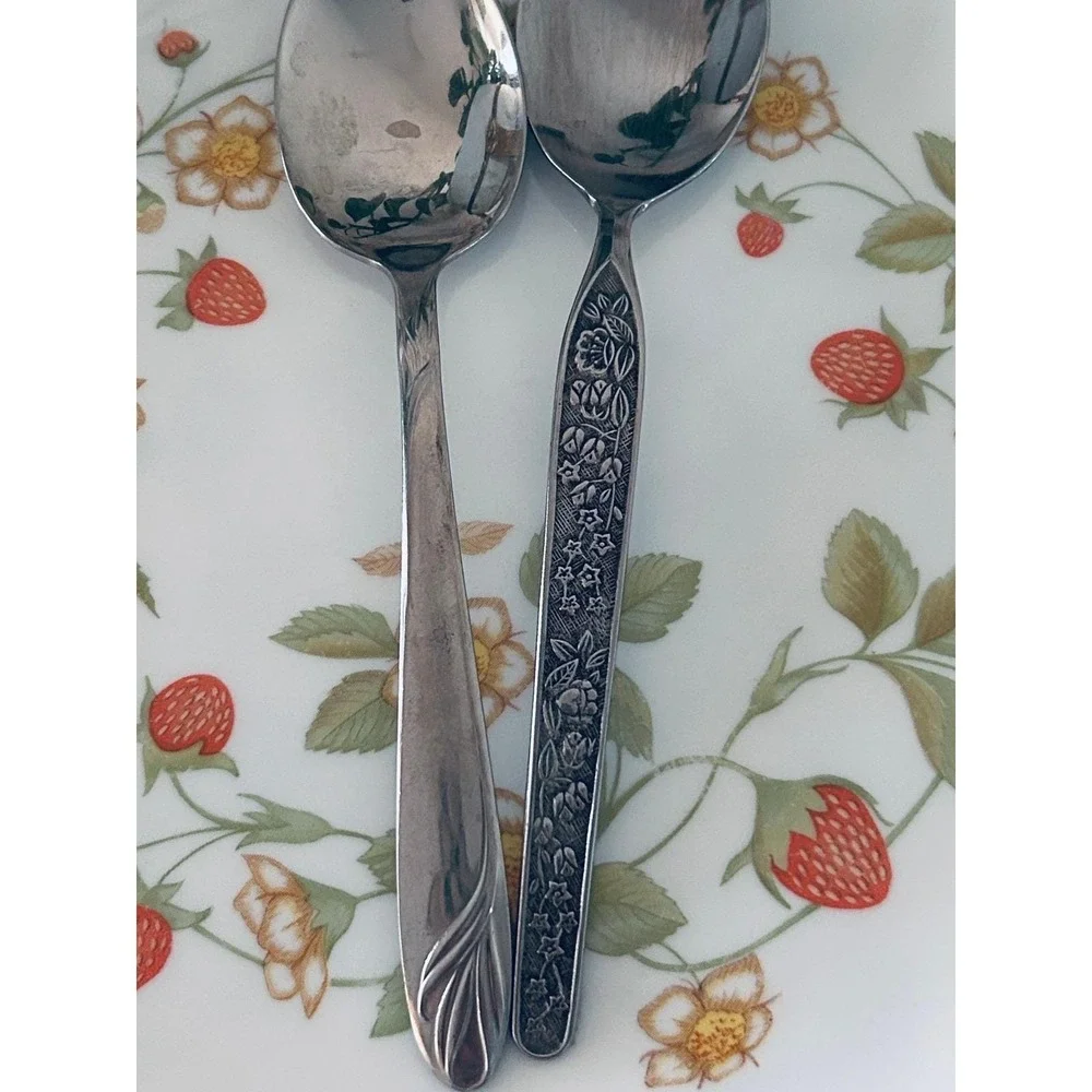 Vintage Mismatched Floral Flatware Set Service for 2 10pc Stainless Steel MCM